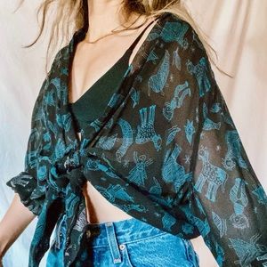 Vintage Chico’s Sheer Black Printer Button Up Top